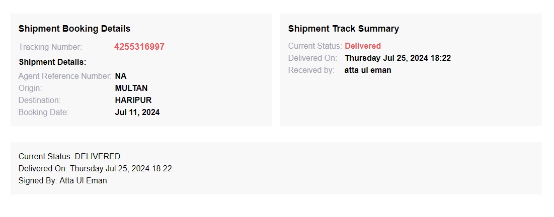 Delivery Report for Order Number 225743