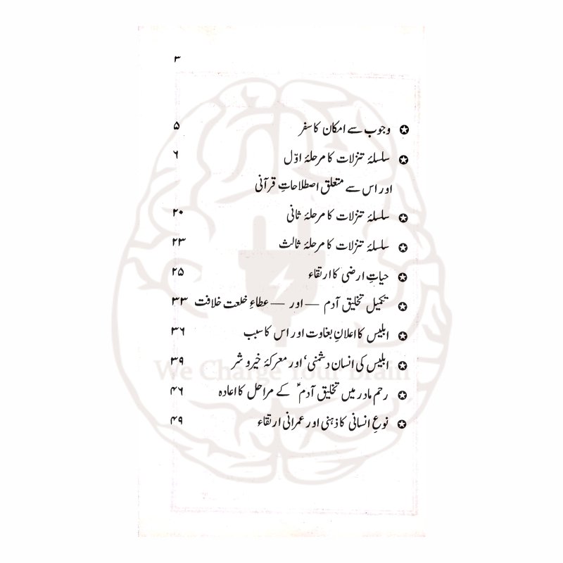 یہ رسالہ کائنات کی تخلیق، تنزلات، حیاتِ ارضی اور انسانی ارتقاء کو قرآن اور فکری اصولوں کی روشنی میں بیان کرتا ہے۔ ڈاکٹر اسرار احمد کی نہایت تحقیقی کاوش۔