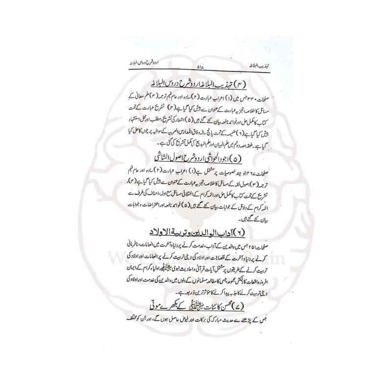 تہذیب البلاغۃ شرح دروس البلاغۃ علمِ بلاغت کی جامع اردو شرح ہے جو اعراب، تشریح اور درسی سوالات کے حل کے ساتھ مکمل رہنمائی فراہم کرتی ہے۔